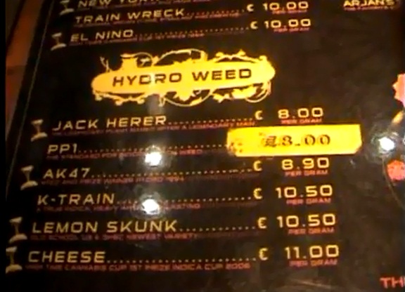 Buying Cannabis in Amsterdam (Greenhouse Coffeeshop Menu 2008)